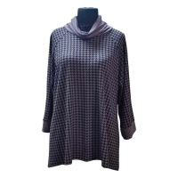 Modna tunika damska o linii trapezu - beżowo czarna pepitka